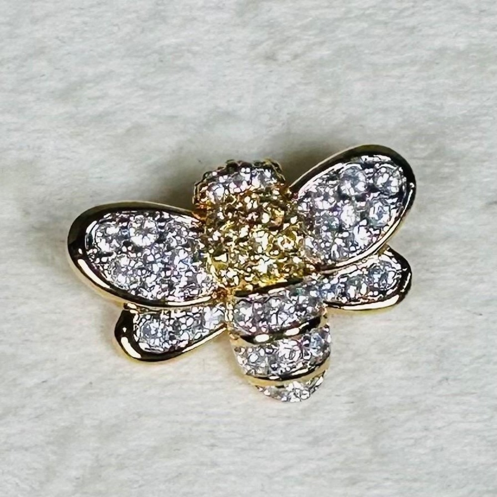 Vintage Swarovski Crystal Bumblebee Brooch Yellow Clear Pave Signed Swan Gold